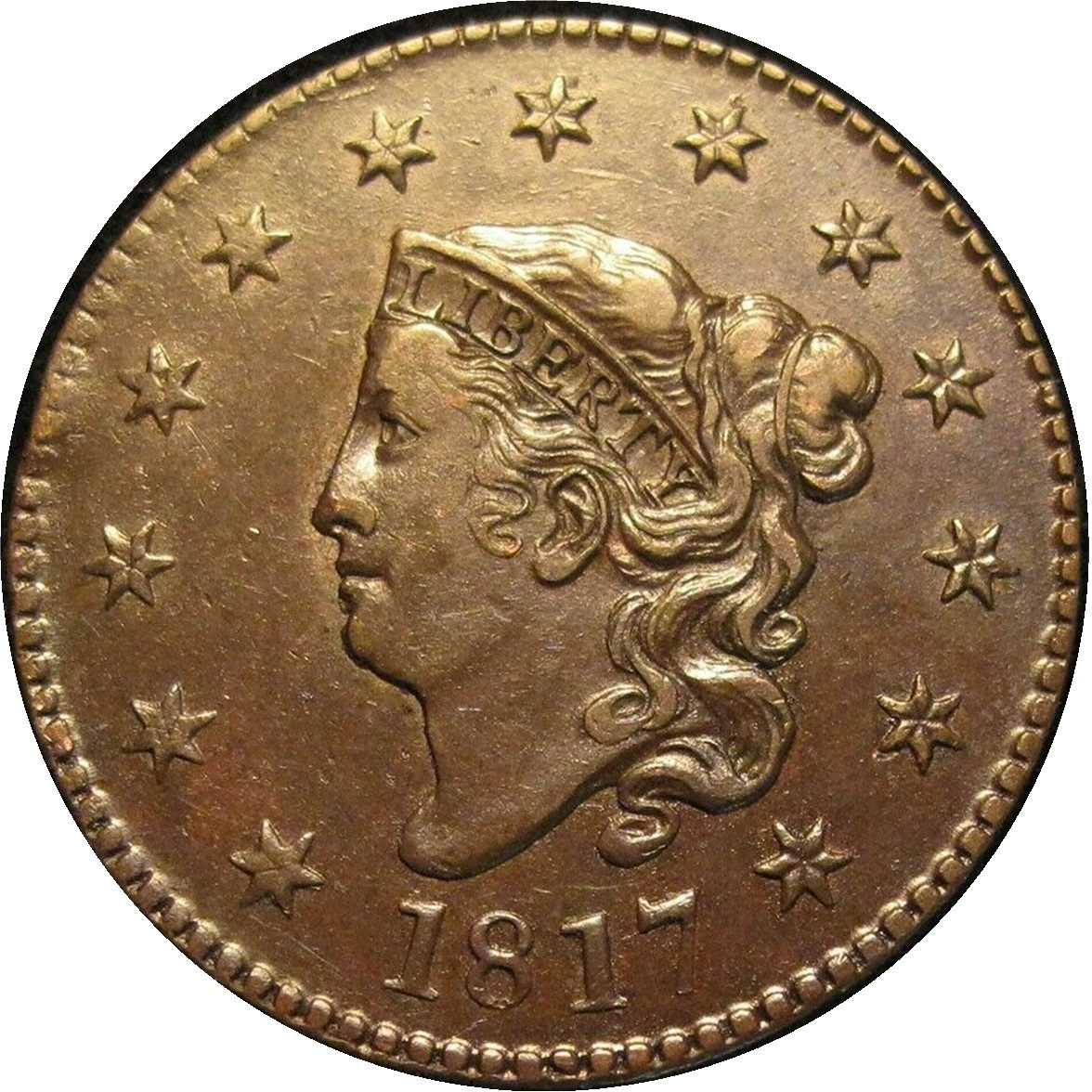 1817-1c-Coronet-Large-Cent-Pincer-'8'-Newcomb-3-R-2